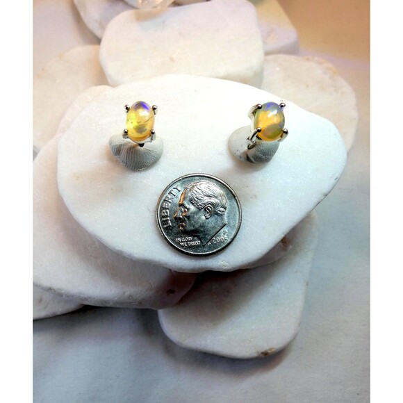 Natural Glowing  Australian Opal Sterling Silver Stud Earrings - Picture 4 of 7